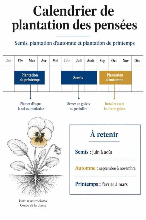 Calendrier de plantation des pensées : périodes idéales pour les semis et la mise en terre