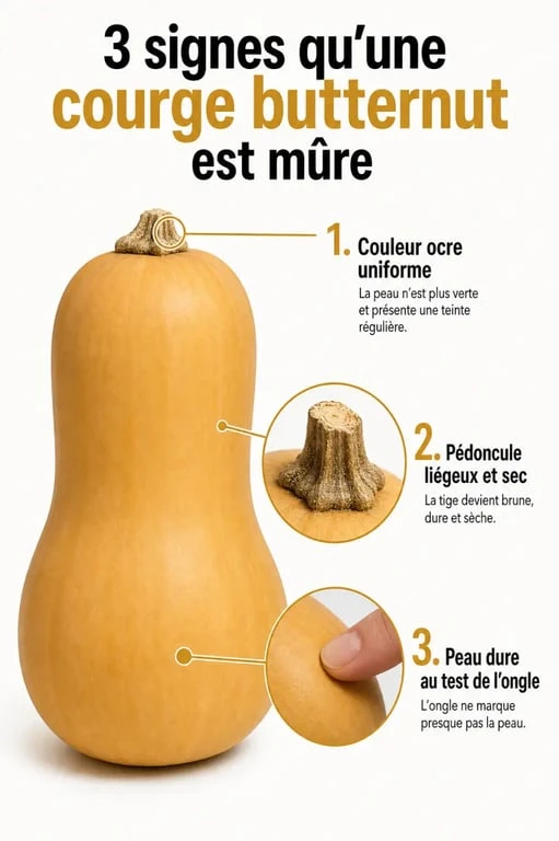 Infographie des signes de maturité pour la récolte des butternuts