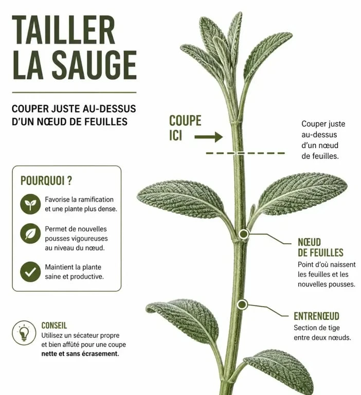 Technique de taille des sauges arbustives au-dessus d'un bourgeon