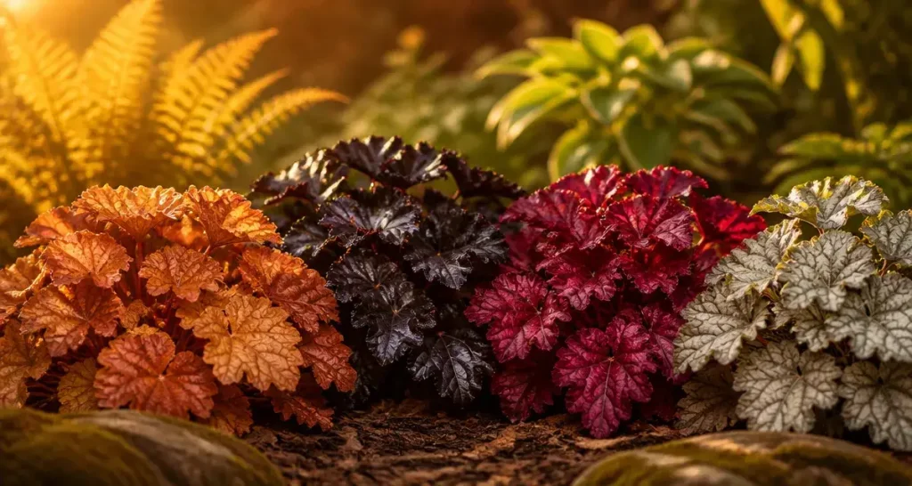 Les plus belles heuchères : Caramel, Obsidian, Berry Smoothie, Silver Gumdrop en zones d’ombre