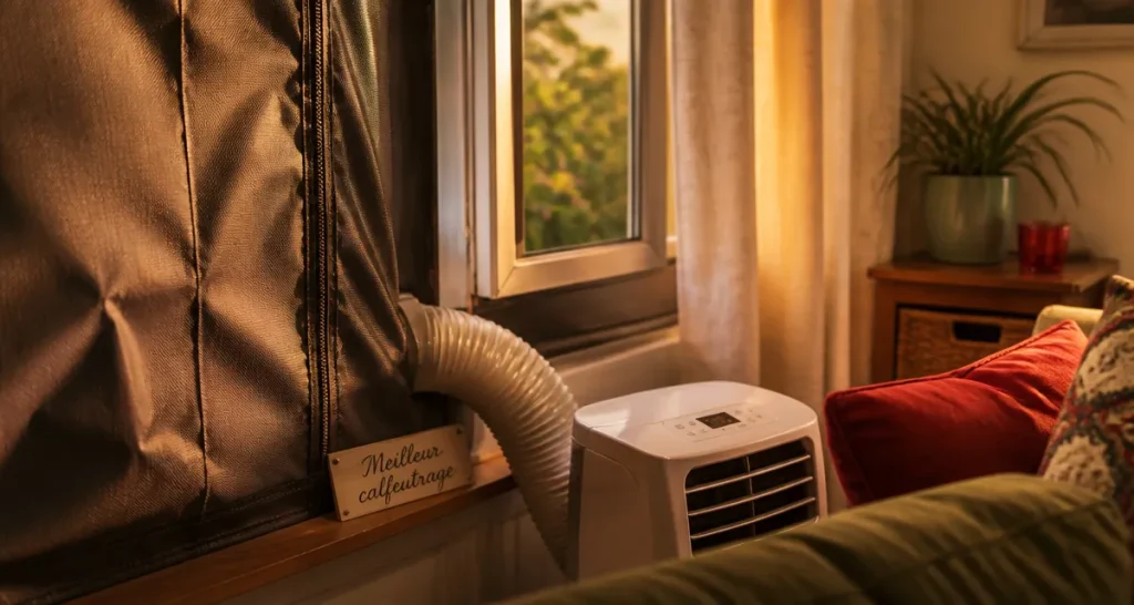 Meilleur kit calfeutrage pour climatiseur mobile : kit souple avec velcro sur la fenêtre