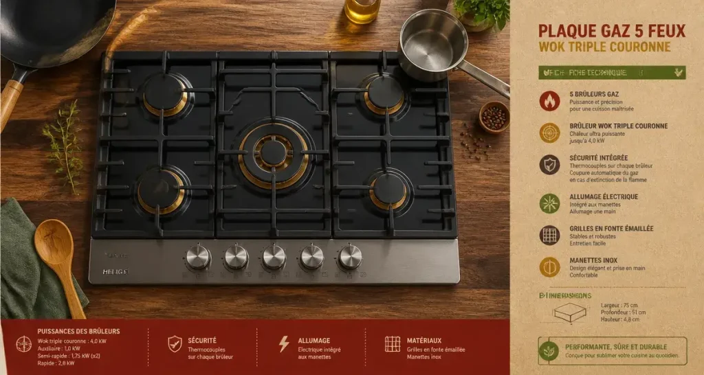 Meilleure plaque de cuisson gaz 5 feux : puissance et sécurité