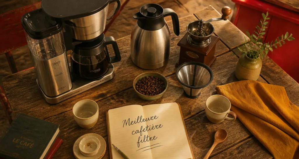 meilleure cafetière filtre moderne sur table en bois