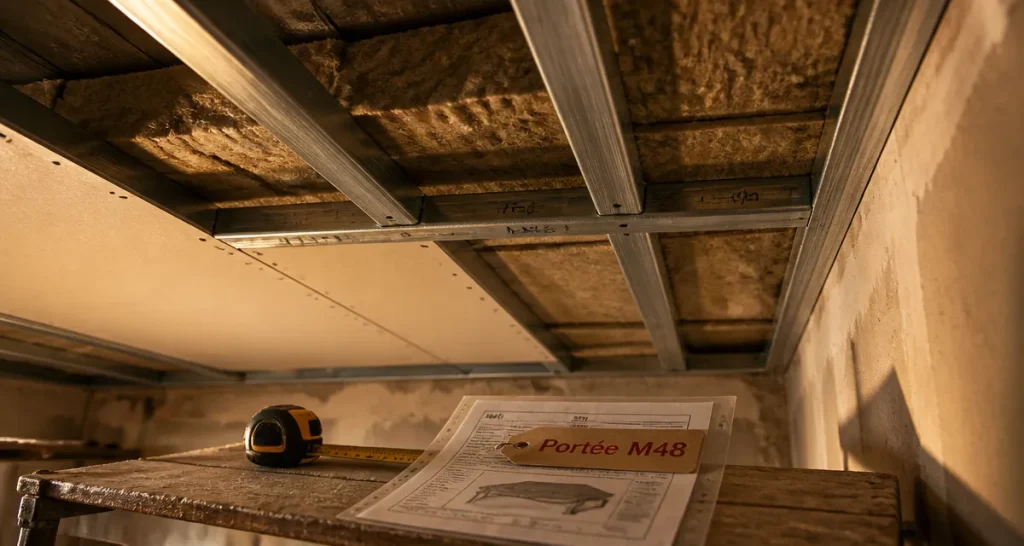 Portée maximum plafond autoportant m48, ossature M48 sur chantier
