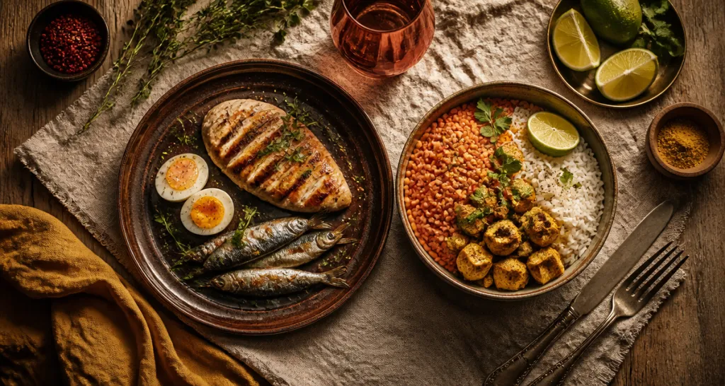 assiette proteines vegetales ou animales