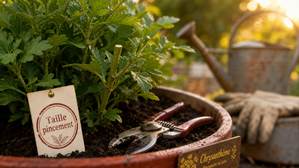 Taille chrysanthème : pincement pour floraison dense et compacte