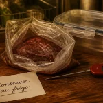 Viande décongelé combien de temps au frigo : sachet au frigo et mémo de conservation