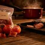 Congélation tomate crue : tomates cerises avant congélation, sac “Tomates crues”