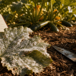 Courgette maladies : feuille blanchie par l’oïdium et pucerons