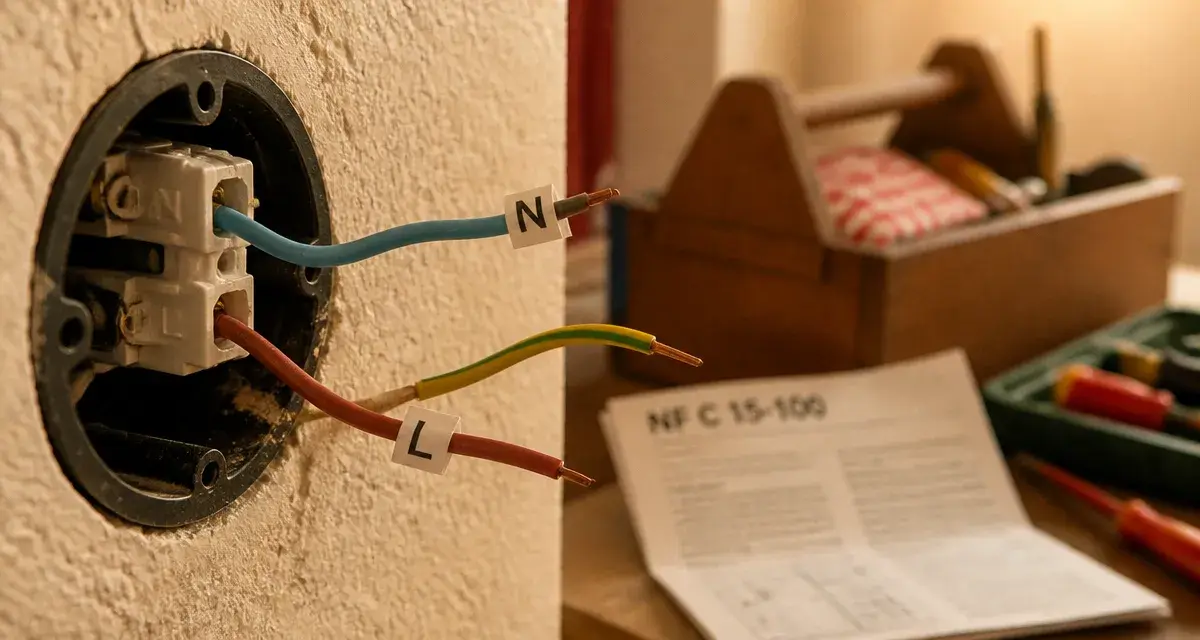 Phase et neutre couleur : bleu N, fil phase rouge ou marron, repérage électrique