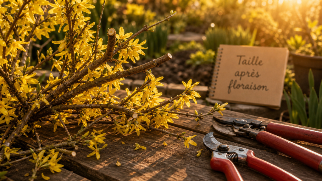 Quand tailler forsythia après floraison : sécateur sur rameaux