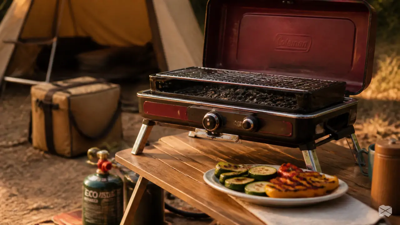 Barbecue a gaz camping compact sur table pliante, 2 à 4 brûleurs