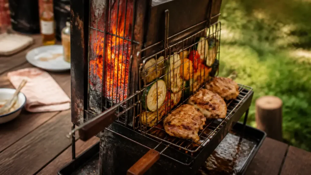 Barbecue vertical : cuisson face aux braises, moins de flammes et nettoyage simplifié