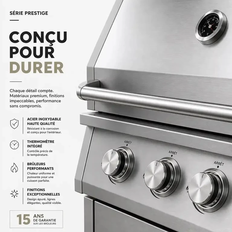 Détail des finitions et matériaux d'un barbecue design haut de gamme