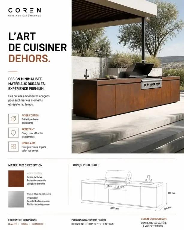 Barbecue design moderne intégré dans une cuisine d'été contemporaine