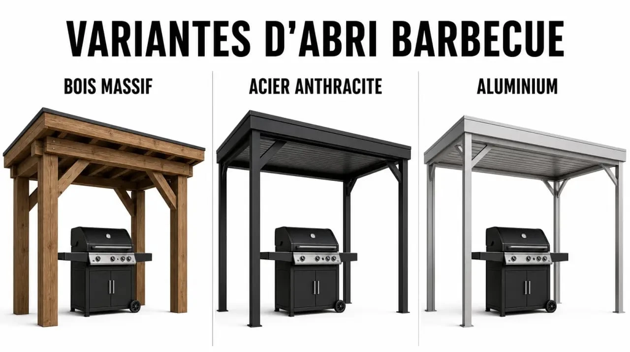 Comparaison visuelle d’un abri barbecue en bois, acier et aluminium