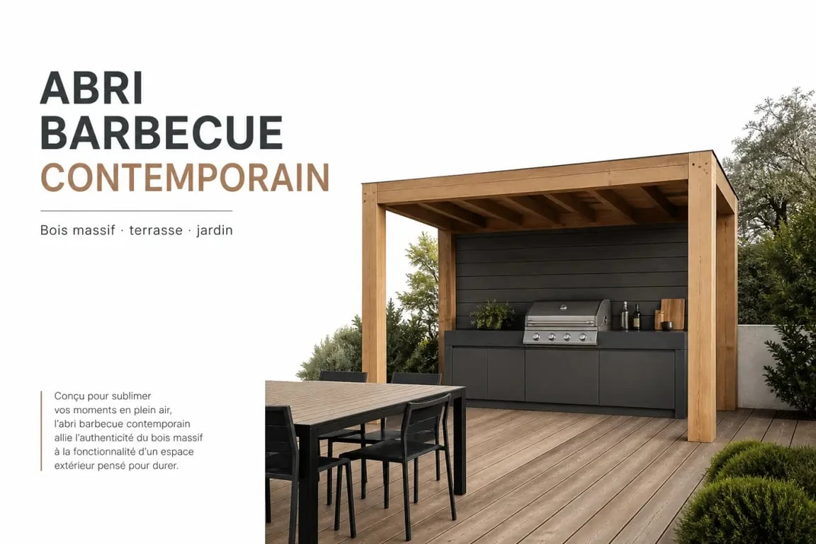 Abri barbecue en bois massif dans un jardin contemporain