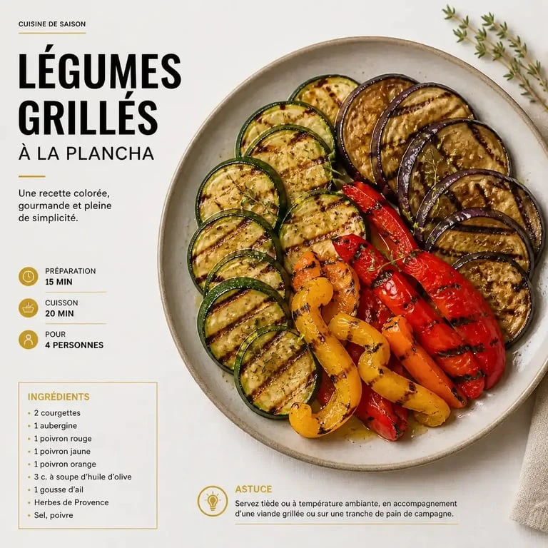 Assortiment de légumes grillés à la plancha, une recette saine et savoureuse