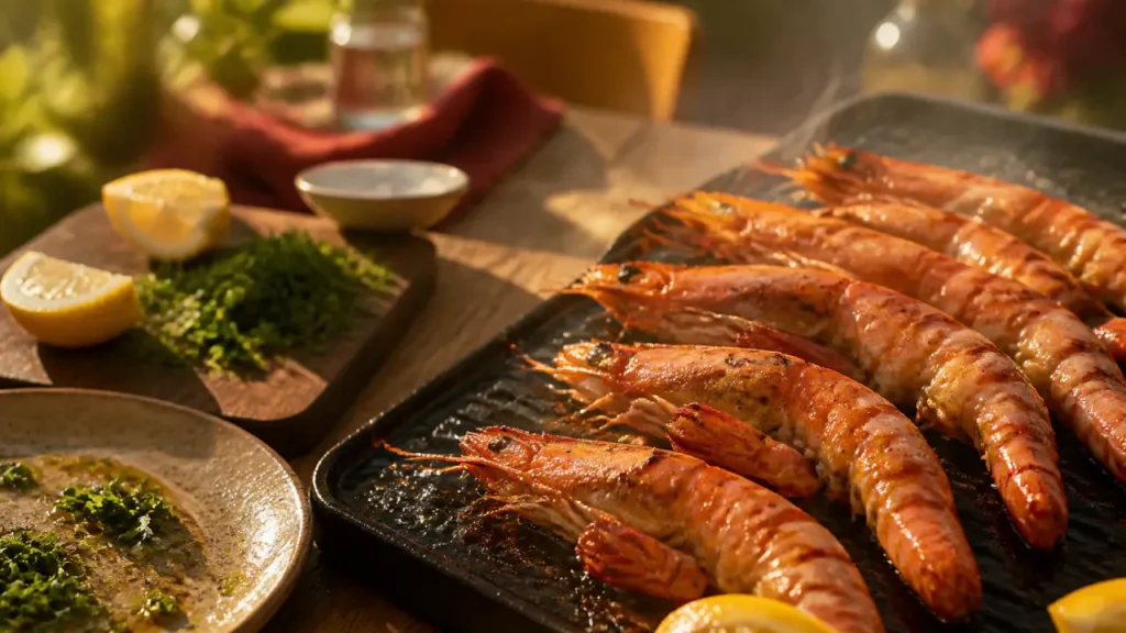 Gambas à la plancha : cuisson courte, marinade citron-ail et variantes flambées