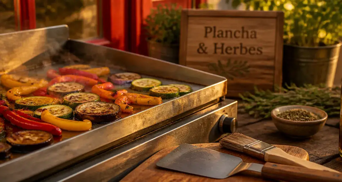 Legumes plancha sur plancha : poivrons, courgettes et aubergines caramélisés