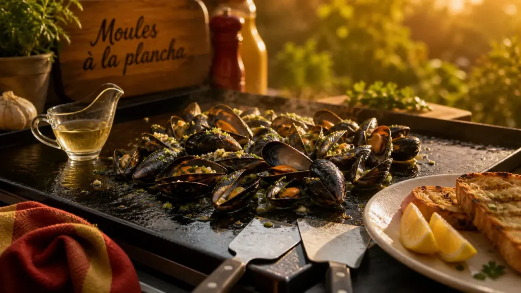 Moules à la plancha : chaleur vive, remuage fréquent et arrêt dès l’ouverture