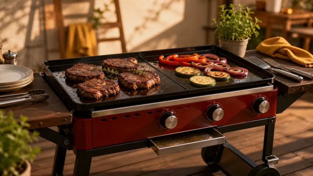 Plancha Campingaz : 7,5 kW, deux zones de chauffe et fonte émaillée pour cuisiner dehors sans contrainte