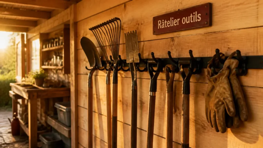 Râtelier pour outils de jardinage : gagner de la place, sécuriser le sol et protéger le matériel
