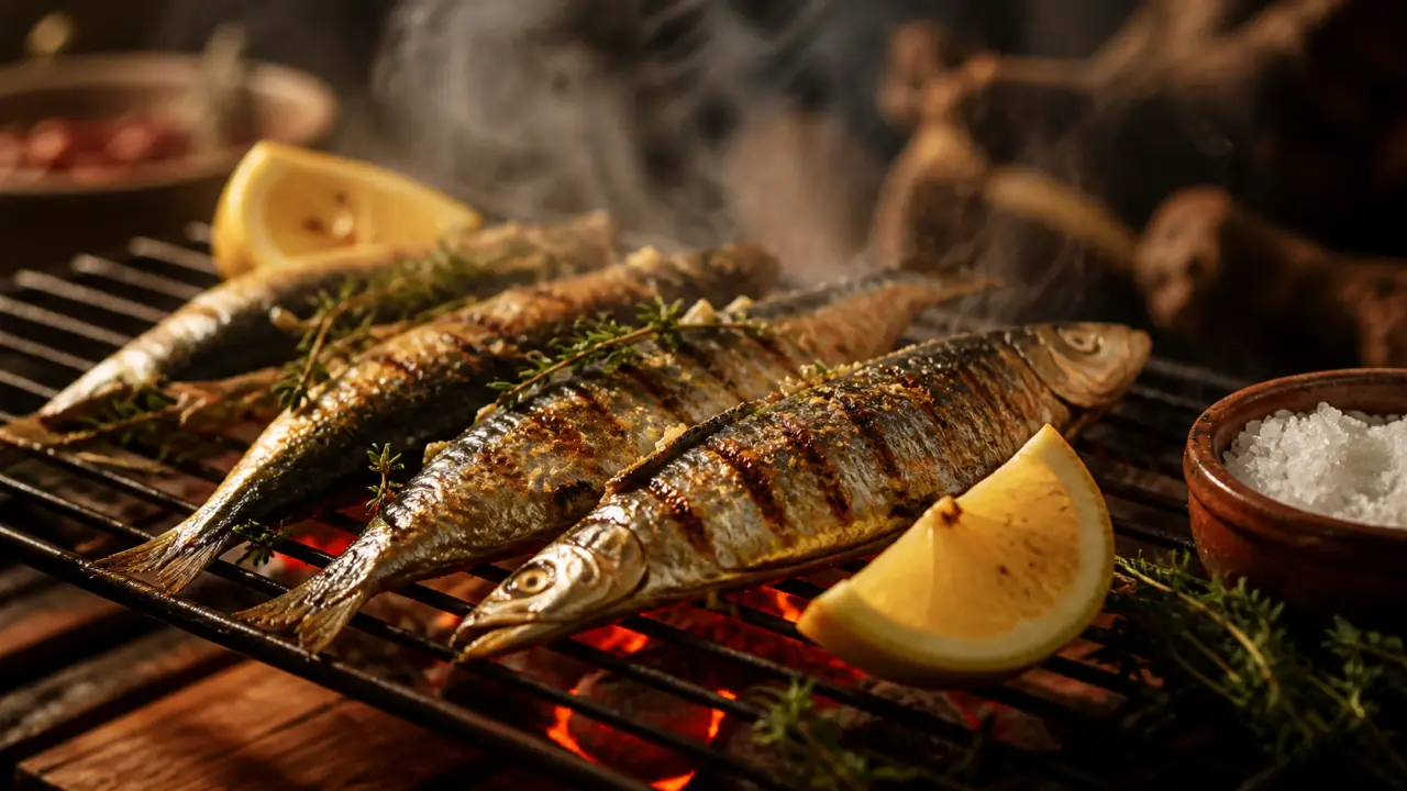 Sardine au barbecue sur grille huilée, citron et cuisson 2-3 minutes