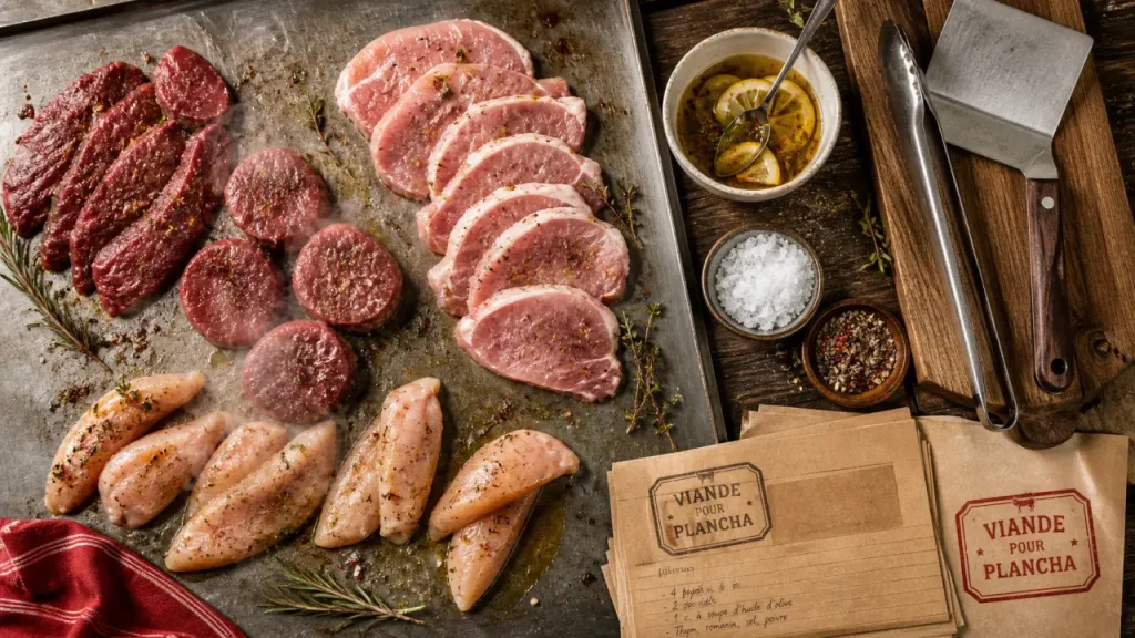 Viande pour plancha : les morceaux fins, 180°C et les gestes qui évitent le dessèchement