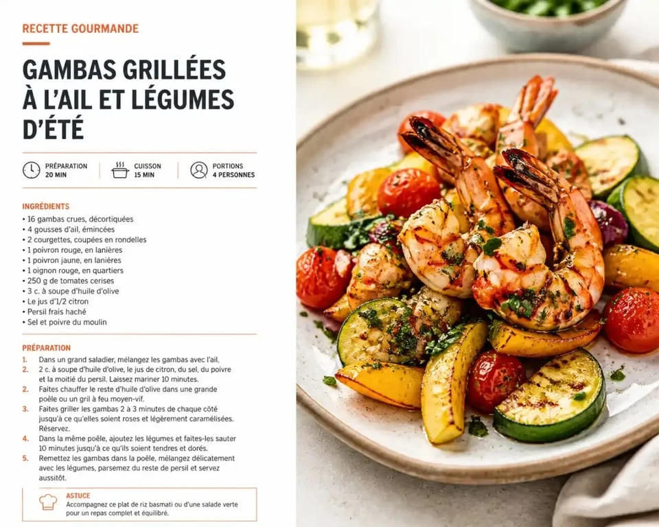 Recette plancha de gambas à l'ail et légumes d'été grillés