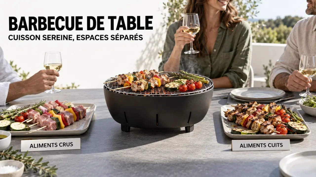Barbecue de table utilisé en toute sécurité pour un repas convivial sur une terrasse