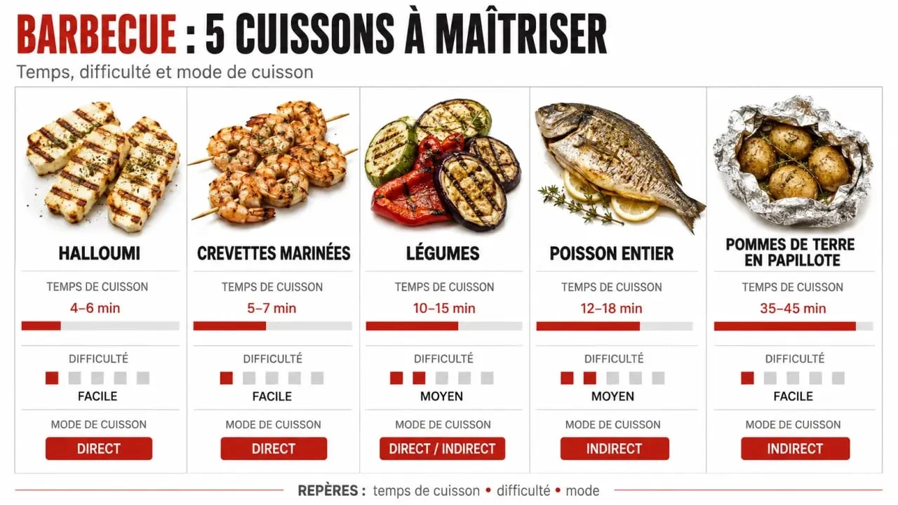 Que faire au barbecue pour changer : comparatif des aliments, temps de cuisson et niveau de difficulté