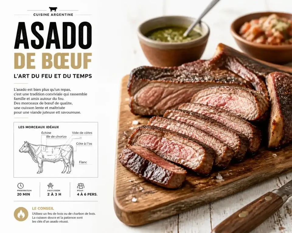 Recette d'asado de bœuf traditionnel sur barbecue argentin