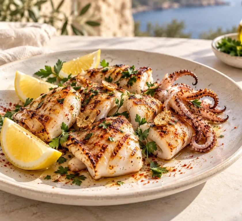Seiche à la plancha dorée au citron, à l’ail et au persil