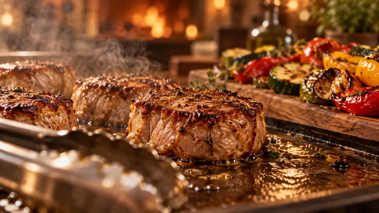 Filet mignon plancha, médaillons grillés sur plancha fumante
