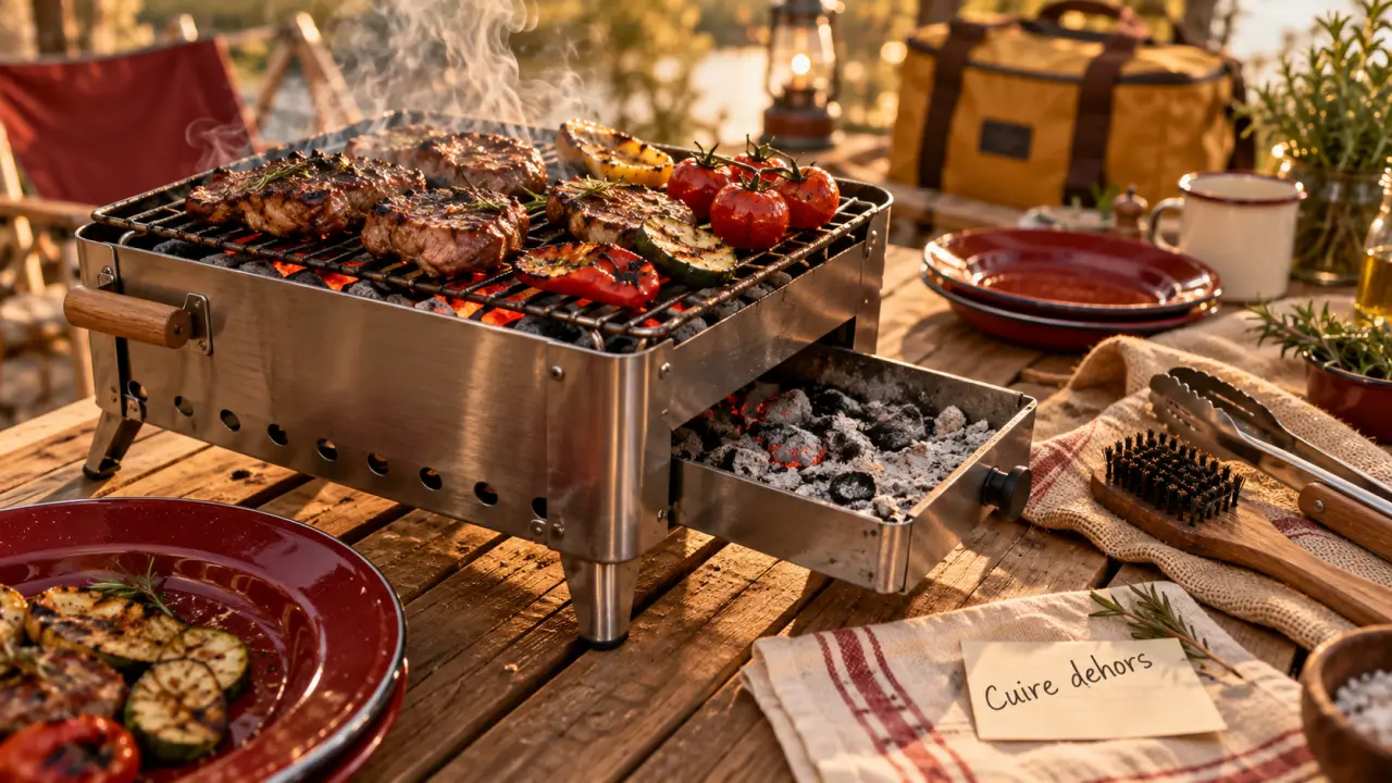 Mini barbecue compact pour cuisiner dehors, grille fumante au charbon