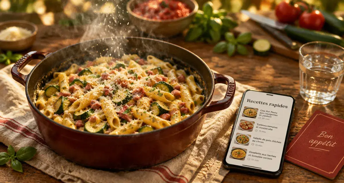 750g - recettes de cuisine : dîner rapide One Pot Pasta, courgettes et jambon