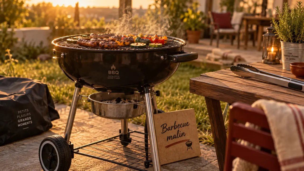 Barbecue pas cher durable au charbon, chariot jardin