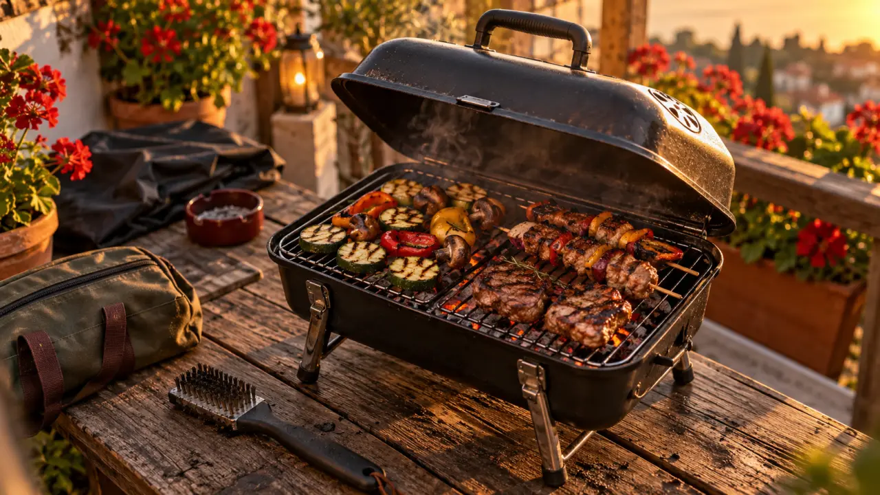 Barbecue petit sur terrasse étroite, mini barbecue charbon prêt à griller