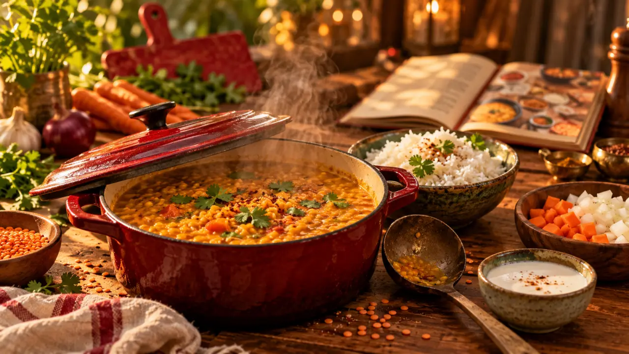 Blog recettes cuisine : dhal lentilles corail au lait de coco, vue golden hour