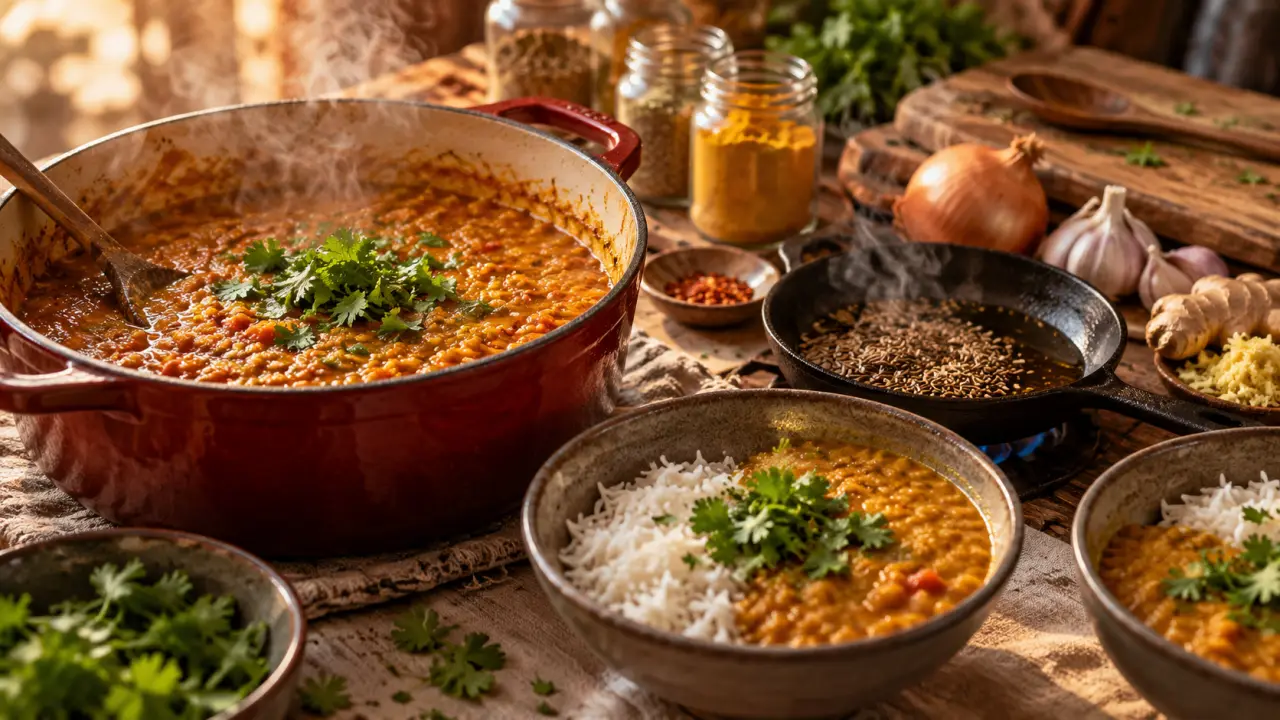 Cuisine du monde recettes : dal aux lentilles corail fumant