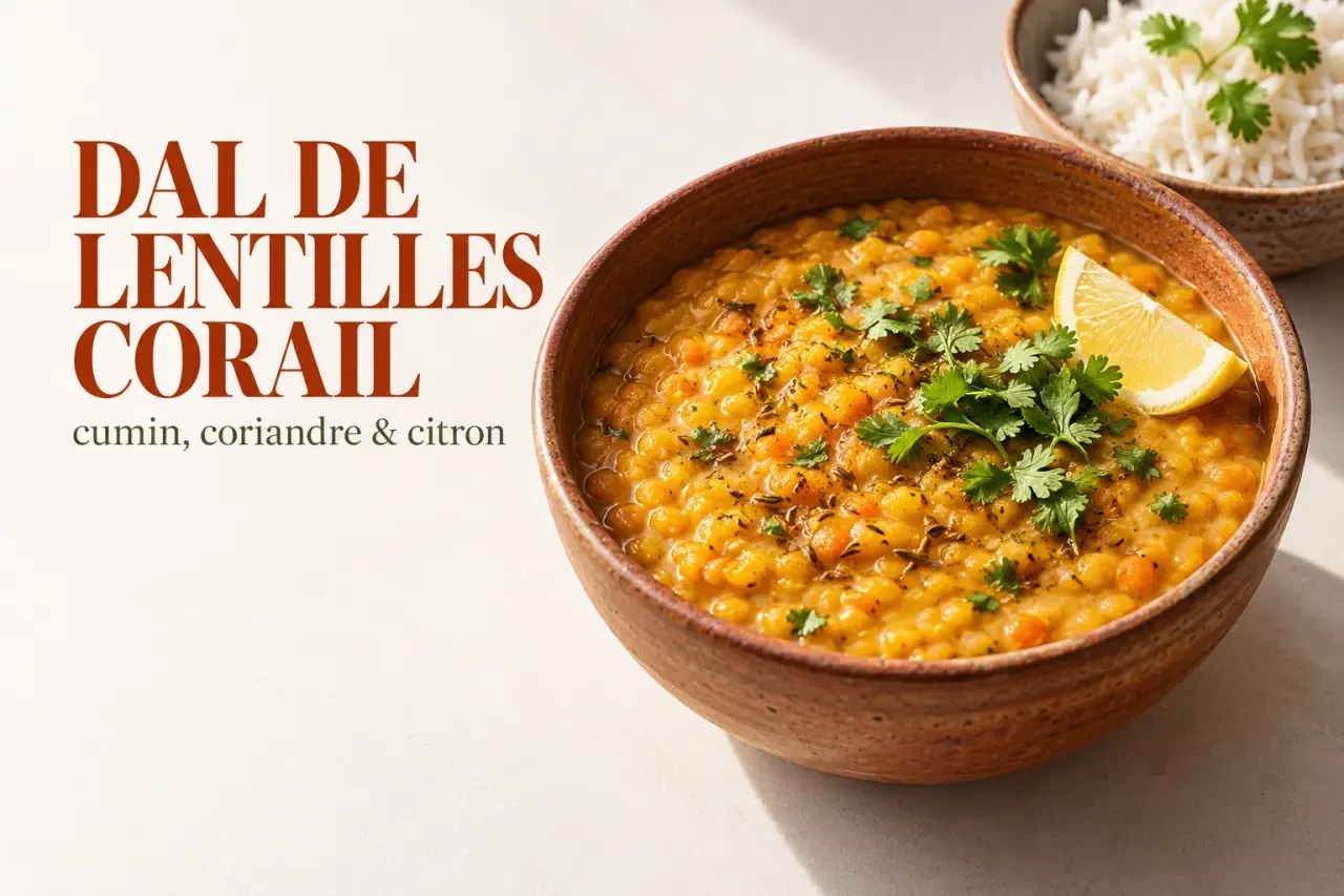 Recette de cuisine du monde : dal de lentilles corail indien servi avec du riz