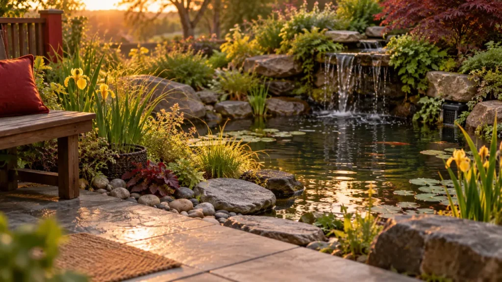 Idée d’aménagement de bassin extérieur : des berges naturelles, une eau vivante et un coin détente