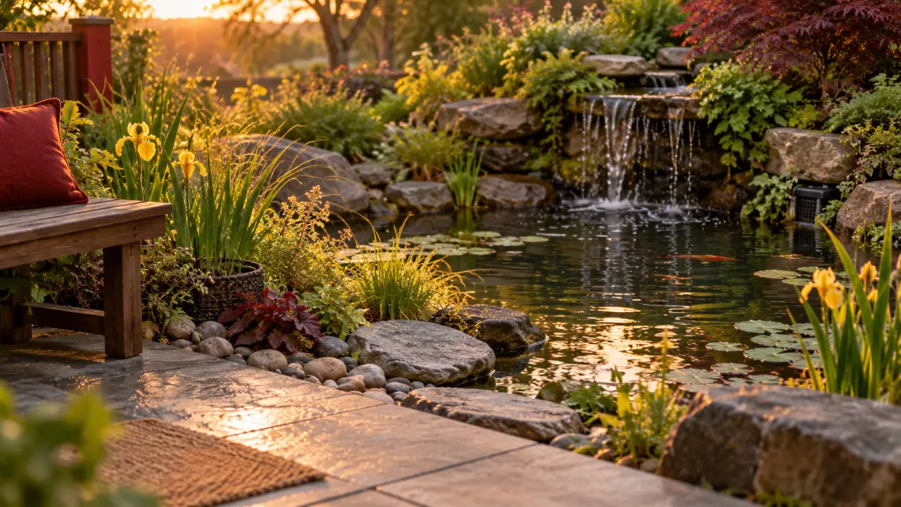 Idée aménagement bassin extérieur : berges naturelles, eau vivante et coin détente