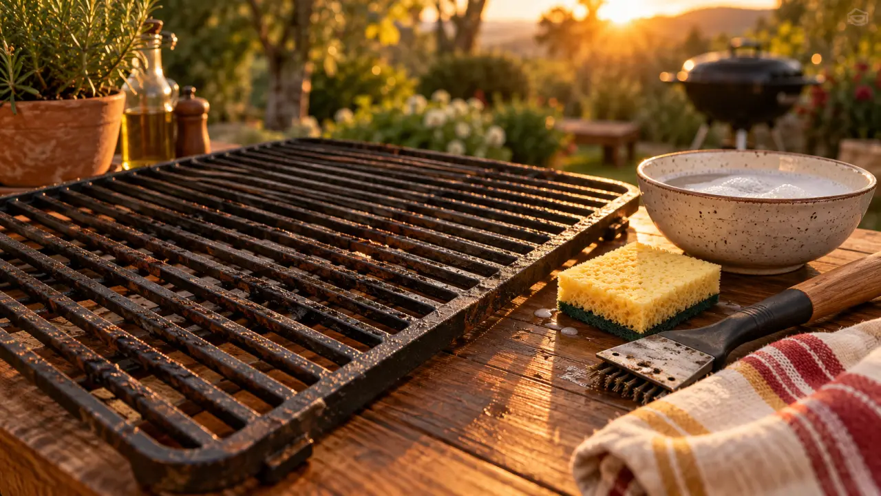 Nettoyer grille barbecue : éponge, eau chaude et grattoir sans abîmer inox, fonte ou émail